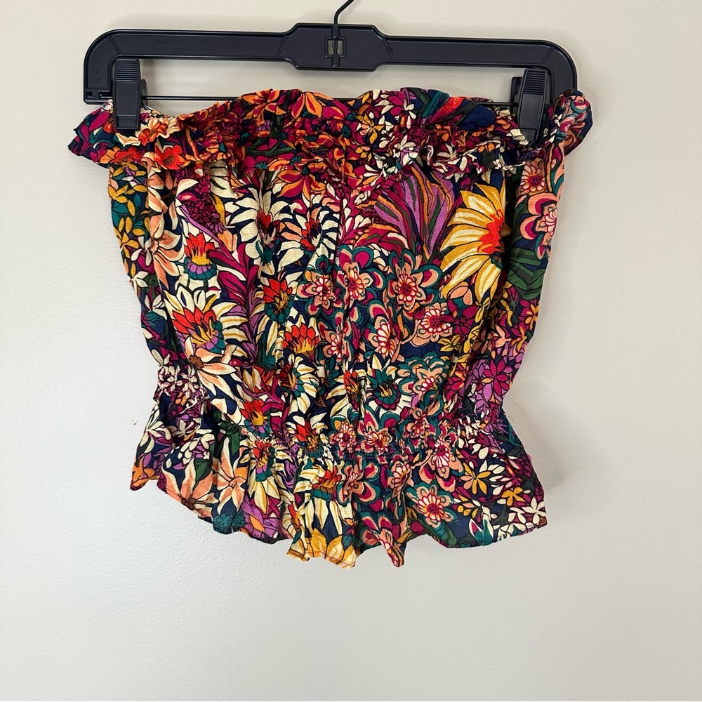 Maeve Anthropologie Tropical Floral Smocked Strapless Tube Top Crop Size XS